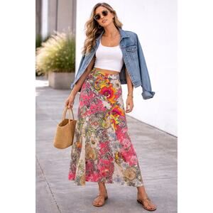 Chico’s Floral Paisley Patchwork Maxi Skirt Size 1.5 (M / 10) Boho Resort Artsy